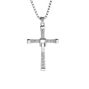Classique Strass Argent Couleur Pendentif Hommes Cristal Jésus Croix Collier Activité Mâle Cadeau Bijoux En Gros Livraison Directe--Silver - Neuf