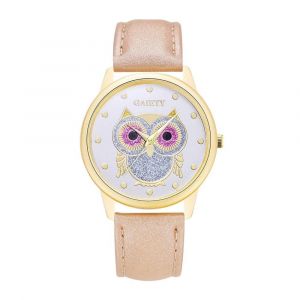 Gaiety &Agrave; La Mode Femmes Dame Montre Pu Sangle Mignon Hibou Cadran Quartz Montre-Bracelet (Abricot) - Neuf