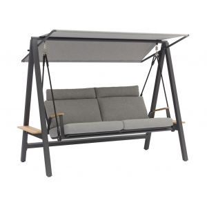 Balancelle Dandy ? Aluminium &Eacute;poxy / Accoudoirs Teck Fsc / Coussin Olefin ? Graphite - Neuf