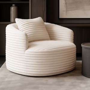 Fauteuil HWC-P18, fauteuil lounge, fauteuil relax, fauteuil rembourr&eacute;, fauteuil cocktail, tissu/textile velours c&ocirc;tel&eacute; (370 g/m&sup2;)blanc - Neuf