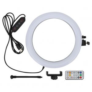 Anneau lumineux LED RVB 10" 26 cm pour selfies en direct avec telecommande en metal - Neuf