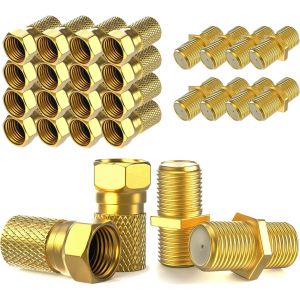 Connecteur F Fiche 7mm 20x + F Coupleur 10x|Joint en caoutchouc|Ecrou large à visser|Rallonge pour câble d'antenne coaxial Câble coaxial SAT|Satellite LNB F mâle + Connecteur Set - Neuf