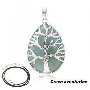 Pendentif Arbre De Vie En Pierre De 7 Chakras, Colliers En Forme De Goutte D'eau Naturelle, Cristal Rose, Quartz Rose, Am&eacute;thyste, Lapis Lazuli, ?il De Tigre, Cadeaux-5.5-6mm-Green Aventurine - Neuf