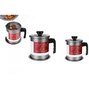 R&eacute;cipient &Agrave; Graisse De Bacon En Acier Inoxydable Avec Passoire - Lot De 2 - Neuf