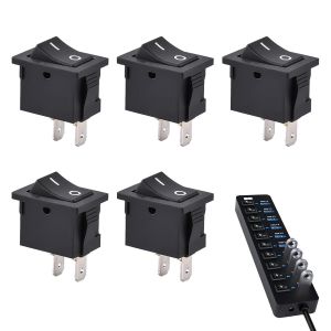 CHECARZHN--NO1-5 Pièces Interrupteur À Bascule Spst On-Off, Mini Interrupteur Bascule Kcd1 Rectangulaire 2 Positions 2 Bornes 6A 250V Ac 10A 125V Ac Noir, Pour Appareils Électriques, Équipement Indus - Neuf