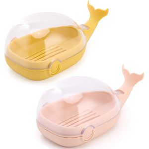 Porte-savon avec égouttoir, porte-savon en plastique avec couvercle, porte-savon coloré pour garder le savon sec et propre, porte-savon pour salle de bain, douche, cuisine (rose/jaune) - Neuf