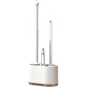 Basaza Brosse WC blanche 4 en 1 en silicone et support dans la salle de bain ou pour montage mural Accessoires de salle de bain Accessoires de salle de bain indispensable - Neuf