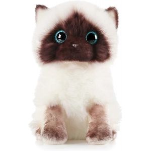 Peluche Douce Peluche Jouet Simulation Chat Siamois Peluche Bleu Paillettes Yeux Chat Peluche Poupée Marron - Neuf
