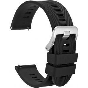 18mm Bracelet De Montre Pour Homme &Agrave; Rayures Arqu&eacute;es, Silicone Bande &Agrave; D&eacute;gagement Rapide, Boucle Argent&eacute;e (Noir) - Neuf
