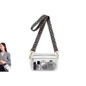 Sac bandouli&egrave;re transparent avec bandouli&egrave;re imprim&eacute; l&eacute;opard - Sac &agrave; main transparent approuv&eacute; pour les stades - Neuf