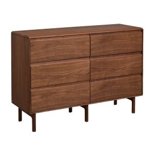Commode 6 tiroirs 120x40 cm en bois Treveris Marron Noyer Fonc&eacute; - Neuf