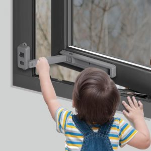Verrou de fenêtre à l'épreuve des enfants, limiteur de fenêtre, facile à installer et à utiliser, adhésif 3M VHB, sans outils ni perçage, facile à retirer (gris) - Neuf