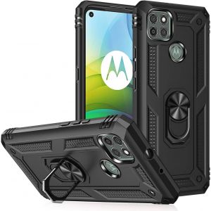 Kal-Coque Motorola Moto G9 Power + 9h Verre Trempé, Étui Protection Tpu/Pc Souple Durable Avec Support De 360° Rotation Anneau Protection Antichoc Armor Box Coque, Noir - Neuf