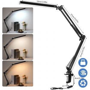 Ore-Led Lampe De Table Pliante Type De Pince En Métal Bras Long Lampe De Bureau À Intensité Variable Prise Usb Pour Salon Étude Bureau Ordinateurs Bureau Lecture-Balck-Tricolor Light - Neuf
