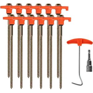 Lot De 12 Piquets De Tente,Sardines Rotatifs &Agrave; Filetage,Pour Sol Rocheux Camping,Avec Adaptateur Visseuse Sans Fil + Extracteur De Clous,Acier Robuste - Neuf