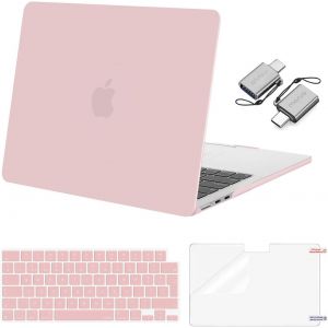 KALANKA-Coque Compatible avec MacBook Air 13 Pouces M4 M3 M2 2025 2024 2023 2022 A3240 A3113 A2681,Protection Coque Rigide&Housse Clavier&Protecteur d'&eacute;cran&2 Adaptateur Type C,B&eacute;b&eacute; Rose - Neuf