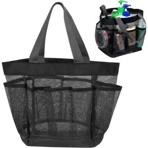 Sac de Douche en Filet Sac de Douche Portable en Maille Douche Organisateur Trousses de Toilette avec 8 Compartiments Sac de Transport en Filet de Courses pour Camping Salle de Bain Shampoing, Noir - Neuf