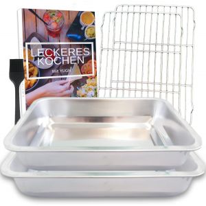 Checarzhn--No1-Cocotte Avec Grille De Cuisson Combi ¿ Moule À Four En Acier Inoxydable Avec Grille Pour Four ¿ Passe Au Lave-Vaisselle 40 X 30 X 7 Cm Et 36 X 27 X 6 Cm - Neuf