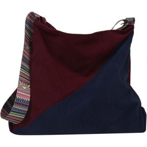 (Bleu avec rouge) 1 sac &agrave; main en velours c&ocirc;tel&eacute; pour femme, grand sac &agrave; bandouli&egrave;re, sac &agrave; main boh&egrave;me d&eacute;contract&eacute; pour femme, portefeuille - Neuf