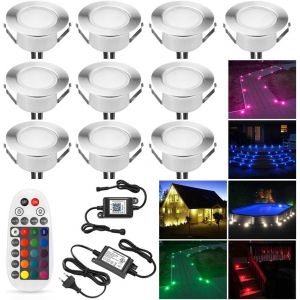 10x Bluetooth RGB Spot Encastrable Exterieur Dimmable 0.6W Ø30mm IP67 Étanche 16 millions Intelligent de couleurs Spot led Extérieur Encastrable IntelligentKit Complet - Neuf