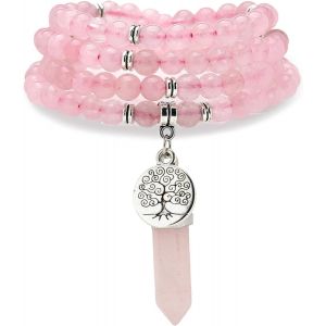 Kalsw-Arbre De Vie Charme,Cadeau De Bijoux Faits &Agrave; La Main,108 Perles Naturelles De Marais Bracelet Spirit Collier Avec Reiki Quartz Hexagonal Prism Pendentif - Neuf