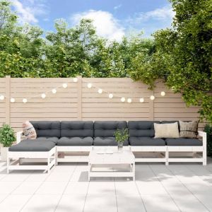 Prolenta Premium - Salon De Jardin 7 Pcs Avec Coussins Blanc Bois Massif - Neuf