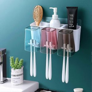 Porte-brosse à dents,Porte-brosse à dents pour salle de bain,Porte-brosse à dents de grande capacité mural - Neuf