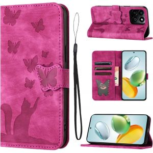 KAL-Housse Protection Pour Honor 200 Smart 5G 6.8 Pouces Mat&eacute;riau En Cuir Pu Coque Honor 200 Smart Avec Fentes Pour Cartes Coque Honor 200 Smart Rose - Neuf