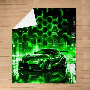 Couverture Polaire Pour B&eacute;b&eacute; Motif Voiture De Course Verte 76 X 101 Cm, Couverture En Flanelle Pour Enfants - Neuf