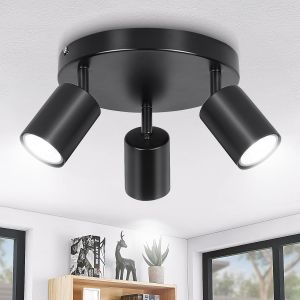 Luminaire Plafonnier Spot Orientable Noir, Moderne Spot Plafond Gu10 Spot Interieur Plafond Ronde, Pivotants Plafonnier Led 3 Spots Pour Cuisine, Salon, Sans Ampoule - Neuf