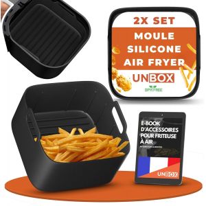 Hot Air Fryer Silicone Mold,23cm for Cosori,6.2L,6.4L,Russell Hobbs 8L,Baking Paper Alternative,with Silicone Oven Mitts,Pack of 2 - Neuf