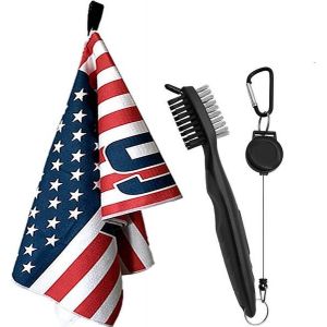 Ensemble Serviette Et Brosse De Golf Drapeau Am&eacute;ricain - Serviette En Microfibre Super Absorbante Avec Clip, 14x42"" - Cadeau Parfait Pour Les Amateurs De Golf ! - Neuf