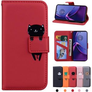 Kal-Coque Moto G84 2023 Housse Pochette Fermeture Magnétique En Cuir Etui Portefeuille Moto G84 Coque De Protection Pour Moto G84 2023 Chat Rouge - Neuf