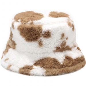 Vache Print Bob Hat Chapeau D'hiver Chaud Casquette De Pêcheur Pour Les Femmes Girls-Coffee - Neuf