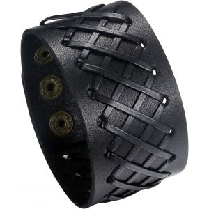 Kal-Bracelet Tressé Cuir Pour Homme Garçon Biker Motard, Large Bracelet Manchette Réglable Classique Punk Rock Couleur Noir Brun Fantaisie Cadeaux Anniversaire Noël Toussaint - Neuf