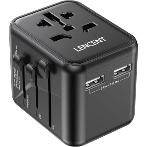 JGD-Adaptateur de Voyage, Adaptateur Prise Universelle avec 2 USB, secteur international avec prise UK US EU AUS, mini et compact, chargeur de voyage mondial tout-en-un pour plus de 200 pays, Noir - Neuf