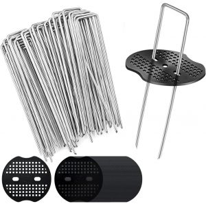 Kalanka-Lot De 50 + 50 Rondelles Tampons Pour Membrane Anti-Mauvaises Herbes (150 X 40 Mm, Ø 2,5 Mm), Piquets De Sol Galvanisés, Piquets Fixes De Contrôle Des Mauvaises Herbes, Piquets De Tente En Mé - Neuf