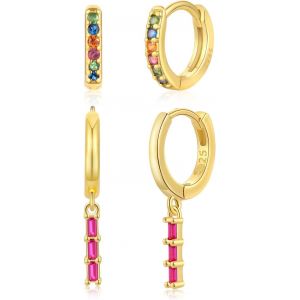 Kal-2 Pièces Boucles D'oreilles Lot Pendantes Femme Or Boucle D'oreille Goutte Avec Drop Vert Creoles Goutte Strass Zircone Carrée Piercing Oreille Cartilage Fantaisie Cadeau Anniversaire Fille Ado - Neuf