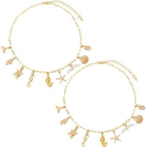 Kal-2 Pi&egrave;ce Th&egrave;me Oc&eacute;an Trombone Colliers Cha&icirc;nes Collier Animaux Marins Avec Pendentif &Eacute;toile De Mer Et De Conque Pour Femme Bijou De Plage Motif Trombones Th&egrave;me Oc&eacute;an Dor&eacute; - Neuf