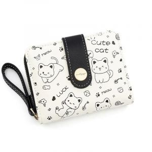 Japonais Mignon Chat Filles Portefeuille Court &Eacute;tudiant Id Porte-Carte Bancaire Sac D'Argent Portefeuilles &Agrave; Glissi&egrave;re Pour Femmes Cl&eacute; Stockage Sac &Agrave; Main Porte-Monnaie.Black. - Neuf