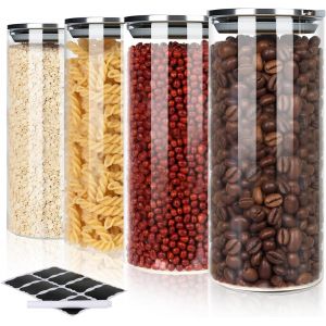Cmws-Bocaux Rangement Cuisine En Verre Hermétique Lot De 4 Bocal En Verre Avec Couvercle 950 Ml Pot En Verre Avec Couvercle En Inox, Bocaux En Verre Pour Pâtes, Céréales, Thé, Haricots, Cornflakes - Neuf