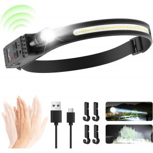 Lampe Frontale Rechargeable, Super Lumineuse &Agrave; 230 &deg;, Large Faisceau R&eacute;glable, 30 Heures D'autonomie,7 Modes Avec D&eacute;tecteur De Mouvement,Lampe Frontale &Eacute;tanche Et L&eacute;g&egrave;re Pour Camping,Course &Agrave; Pied - Neuf