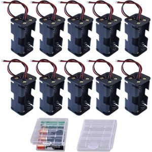 10 Pi&egrave;ces Support de Batterie 4 x 1.5V AA 6V Emplacements Batterie Double avec Fils Noir Rouge Coupleur, 2 Pi&egrave;ces Bo&icirc;te de Rangement Transparente pour Piles - Neuf