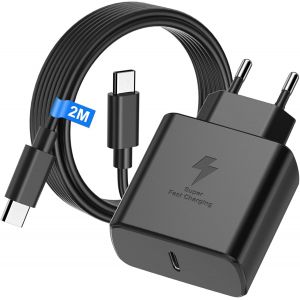 45W Chargeur USB C Rapide pour Samsung Galaxy S26 Ultra/S26+/S26/S25/S25 Ultra/S24/S24 Ultra/S23/S23 Ultra/S22/S21/A55/A54/A15,Prise Chargeur Adaptateur Secteur avec 2M Cable USB c Charge Rapide Noir - Neuf