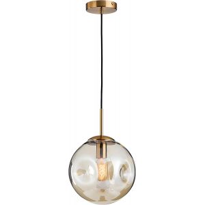 Subzonal-Suspension Sph&eacute;rique Boule De Verre, Base Dor&eacute;e Et Plafonnier Suspendu Globe En Verre (Ambre, 20cm) - Neuf