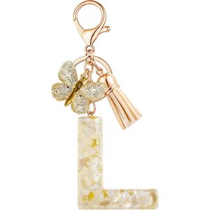 Porte-Clés Beige Avec Lettre Porte-Clés Fille Initiale Cadeau Femmes Porte-Clés Papillon Décorer Pour Sac Sac À Dos Porte-Clef Gland Or Porte-Clef Femme A-Z - Neuf