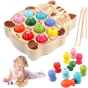 ERYI-Jouet Enfant 2 Ans, Jouets En Bois Jeu De Pêche, Jeux Montessori 2 Ans, Jeu De Peche Magnetique, Jouets Enfant En Bois Jeu De Pêche, Jouet En Bois Pour Cadeau Fille Garcon Bébés 2 3 4 Ans - Neuf