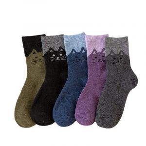 D'hiver Des Femmes Chaussettes 35-38 Chaude Thermique Grosse Laine Chaude De Femmes De Cadeau Pack De 5 Femmes Chauffée Chaussettes Femmes Chaussettes Chaudes Chat Chaussettes De Cadeau De Chat - Neuf