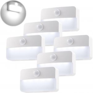 Eryi-Lot De 6 Veilleuses Led Avec Détecteur De Mouvement - Batterie Intérieure - Éclairage D'escalier - Éclairage D'armoire Automatique Marche/Arrêt - Capteur De Lumière 6000 K - Blanc Chaud - - Neuf