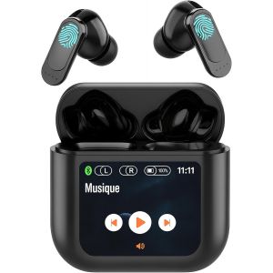 ERYI-Écouteurs Bluetooth Sans Fil, Réduction Du Bruit, Jusqu'À 30H D'Autonomie, Écouteurs Bluetooth 5.4 Avec Écran Tactile Led, Audio Spatial, Boîtier De Recharge Intelligent, Compatible Ios Android - Neuf
